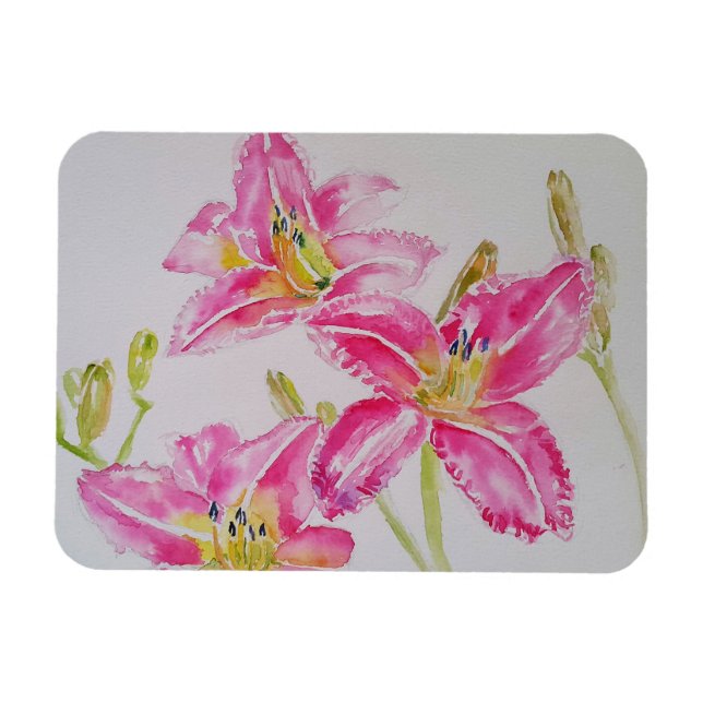 Rosa Lilies Watercolor Birthday Card Magnet (Horisontell)