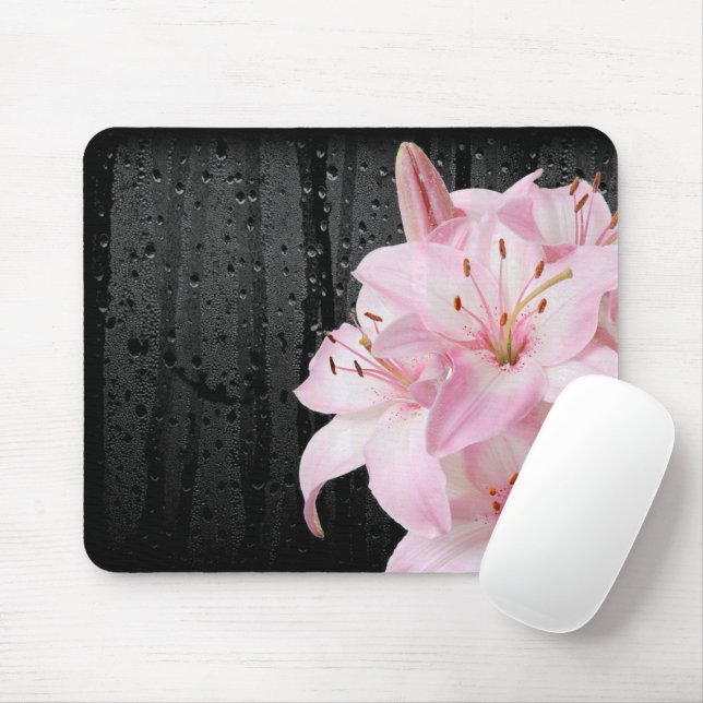 Rosa Lilies with Raindrops Mousepad Musmatta (Med mus)