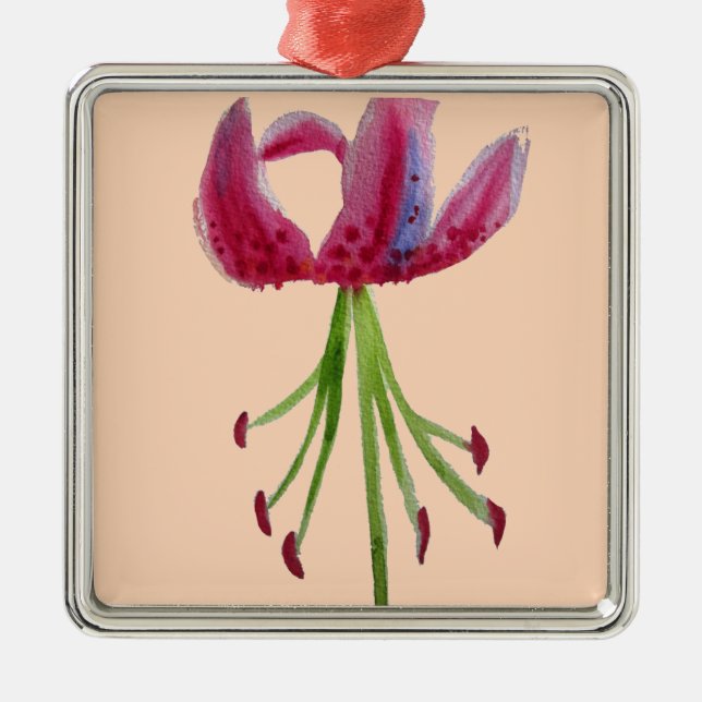 Rosa Lilja akvarell modern blomma blomsterkonst Julgransprydnad Metall (Framsidan)