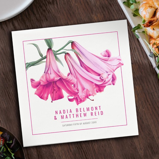 Rosa lilja blomma akvarell bröllop pappersservett (Skapare uppladdad)