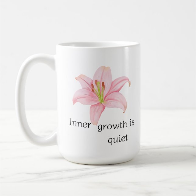Rosa lilja blomma inre tillväxt inspirerande kaffemugg (Vänster)