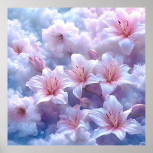 🌸 Rosa Lilja Moln Väggkonst Drömmig Fantasy Dekor
