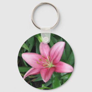 Rosa lilja nyckelring