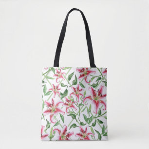 Rosa liljablommor - vintageblommigtliljar tygkasse