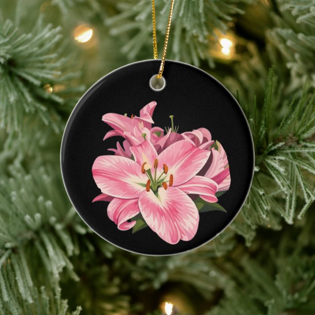 Rosa liljebukett julgransprydnad keramik (Träd)