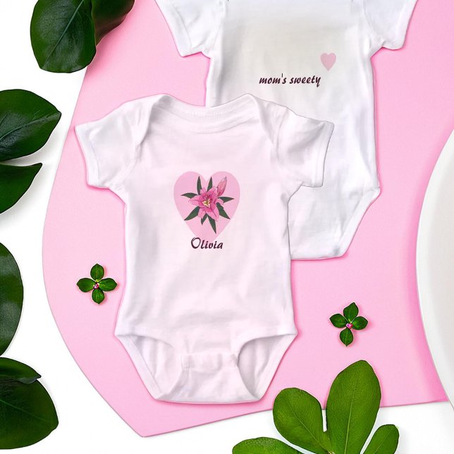 Rosa Liljehjärta T Shirt (Pink Lily Heart Baby Bodysuit)