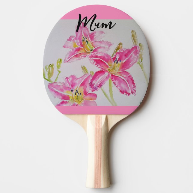 Rosa liljor blomstervattenfärg lilja blomma shoppi pingisracket (Framsidan)