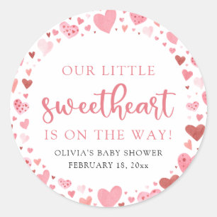 Rosa lilla älskling valentin-dagen baby shower runt klistermärke