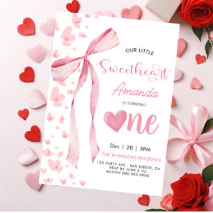 Rosa lilla älskling Valentine 1-årsdag  Inbjudningar
