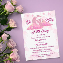 Rosa lilla älva i molnen Baby Shower-inbjudan Inbjudningar