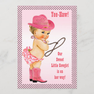 Rosa lilla cowgirl prickiga prickar baby shower inbjudningar