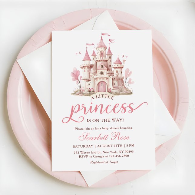 Rosa lilla prinsesslott flicka baby shower inbjudningar (Skapare uppladdad)