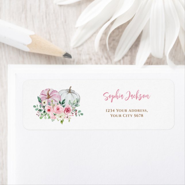 Rosa lilla pumpa adress returadress etikett (Insitu)