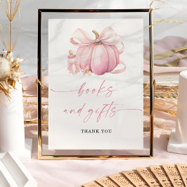 Rosa lilla pumpaböcker och present babyfirande poster