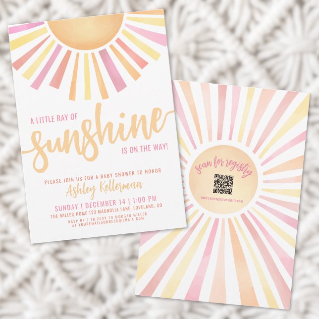 Rosa lilla solstråle Baby Shower Inbjudningar (Pink Little Ray Of Sunshine Baby Shower Invitation)