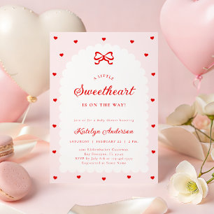 Rosa lilla söta hjärta baby shower inbjudan