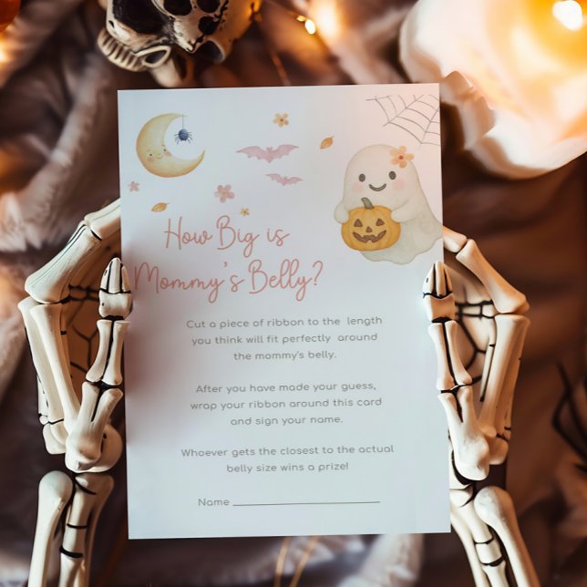 Rosa Lille Boo Hur Stor Är Mammans Mage Spel (Girl Halloween Baby Shower How Big Is Mommy's Belly Game)