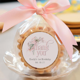 Rosa lille miss Oenderful 1:a födelsedag Tack Runt Klistermärke