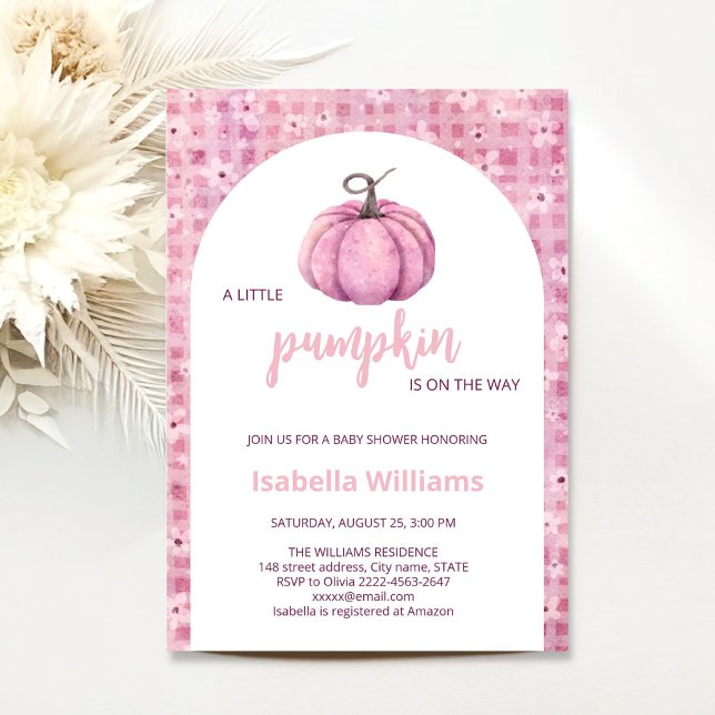 Rosa lille Pumpkin Baby Shower Inbjudningar (Little pumpkin minimalistic autumn fall pink girl baby shower invitation )