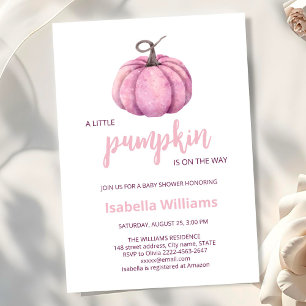 Rosa lille Pumpkin Baby Shower Inbjudningar