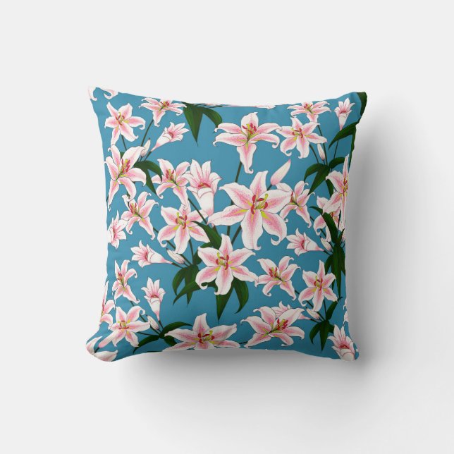 Rosa Lilly-blomman Mönster Kudde (Framsida)