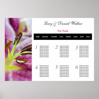Rosa Lilly Bröllop Planen för sätet i Bord Poster