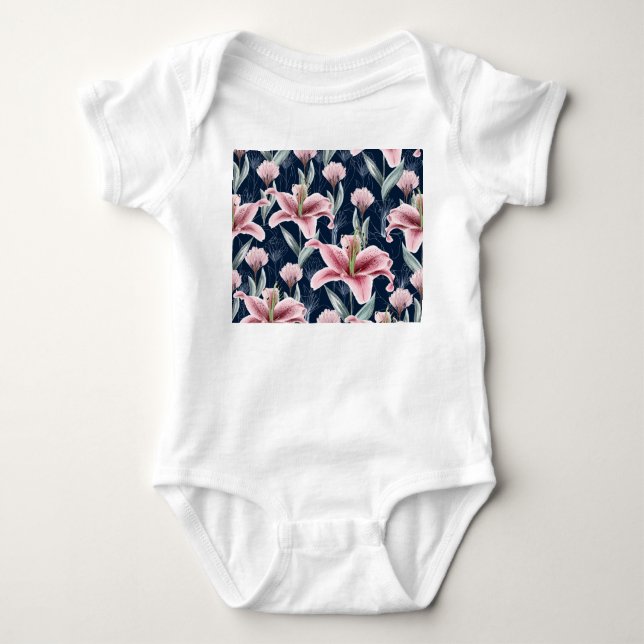 Rosa Lilly Flower Seamless Mönster. T Shirt (Framsida)