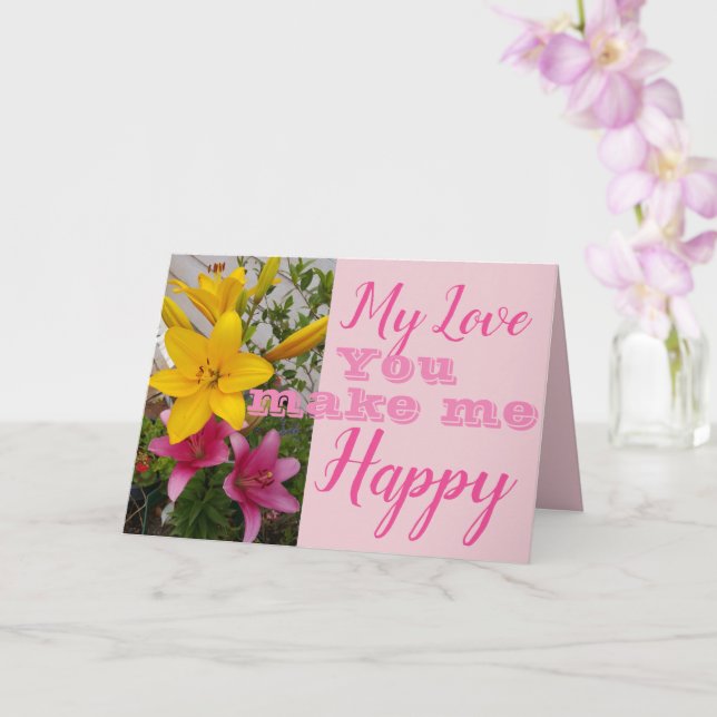 Rosa Lily blommar du gör mig Grattis på födelsedag Kort (Orkide)