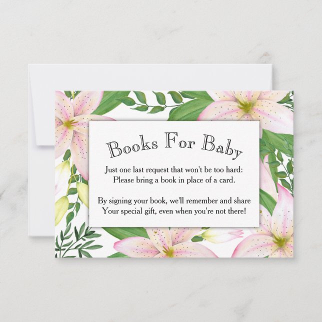 Rosa Lily Blommigt Baby Shower Bok Card Inbjudningar (Framsida)