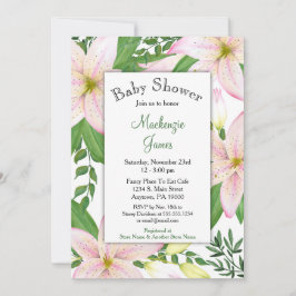 Rosa Lily Blommigt Baby Shower-inbjudningsflickor Inbjudningar