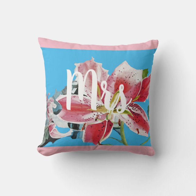 Rosa Lily blommigt Bröllop Decor Cushion Kudde (Framsida)