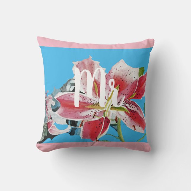 Rosa Lily blommigt Bröllop Decor Cushion Kudde (Framsida)
