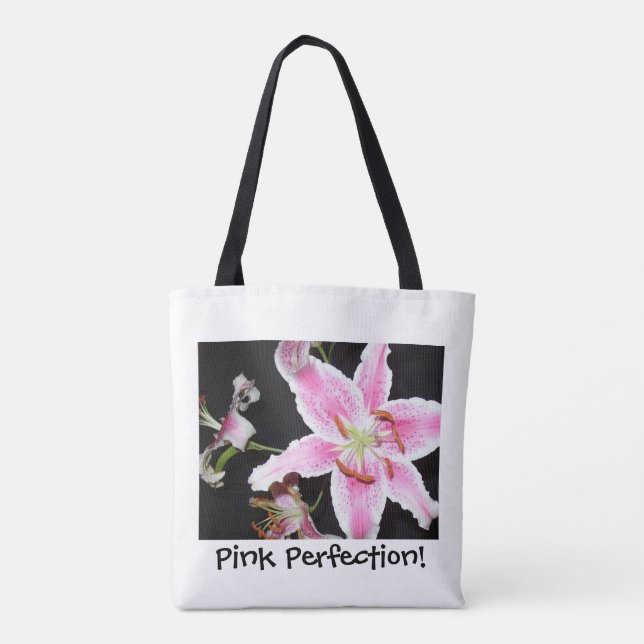 Rosa Lily | Fintvätt av Rosa Lily Flower på Black Tygkasse (Baksida)