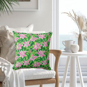 Rosa Lily Floral Greenery Chic Trädgårdsdekoration Kudde