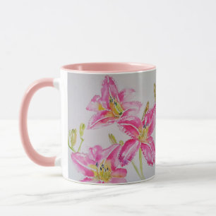 Rosa Lily Flower Blommigt Lilium Watercolor Art Mu Mugg
