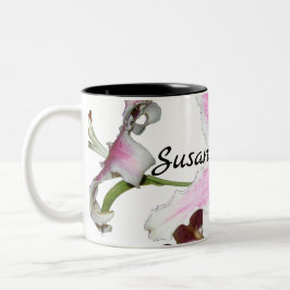 Rosa Lily Flower on White with Black Två-Tonad Mugg