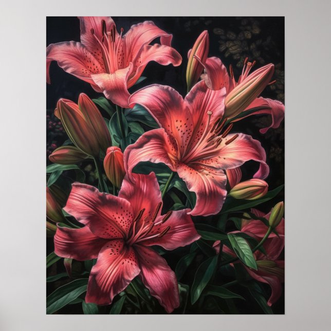 Rosa Lily Flowers Art Print Poster (Framsidan)