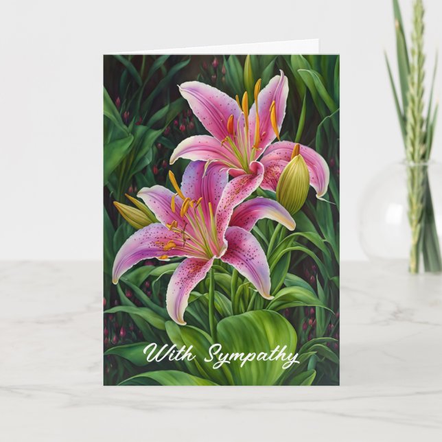 Rosa Lily Flowers Art Sympathy Card Kort (Framsida)