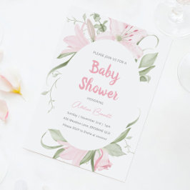 Rosa Lily Flowers Grönt Löv Baby Shower Inbjudningar