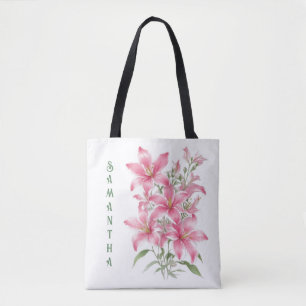 Rosa Lily Flowers Personlig Tygkasse
