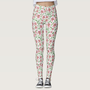 Rosa Lily Flowers - Vintage Blommigt Lilies Leggings