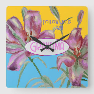 Rosa Lily lillies art Grandma Namn Dekoration Fyrkantig Klocka