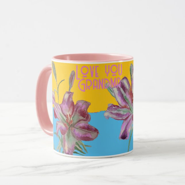 Rosa Lily lillies art Grandma Namn Dekoration Mugg (Framsida vänster)