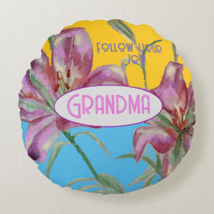 Rosa Lily lillies art Grandma Namn Dekoration Rund Kudde