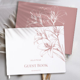Rosa Lily Outline Bröllop Gästböcker