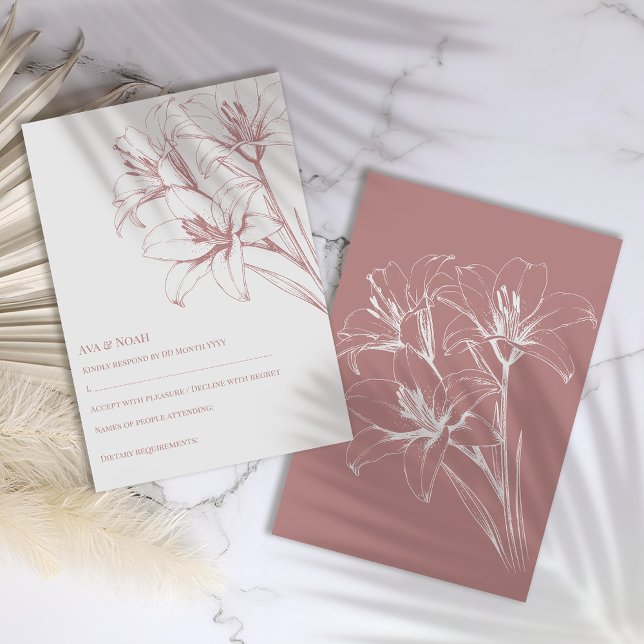 Rosa Lily Outline Bröllop OSA Kort (Skapare uppladdad)