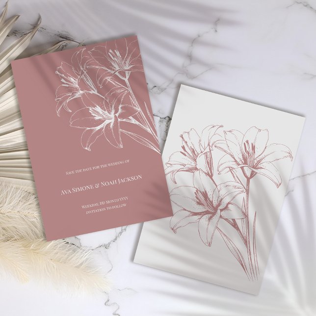 Rosa Lily Outline Bröllop Spara Datumet (Skapare uppladdad)