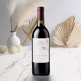 Rosa Lily Outline Bröllop Vinflaska Etikett