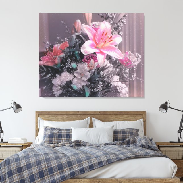 Rosa Lily Pearls Bouquet Wrapped Canvas (Insitu (sovrum))