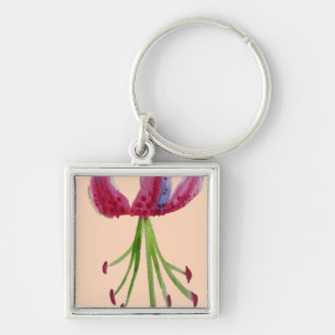 Rosa Lily vattencolor modern Blommor blommigt art Fyrkantig Silverfärgad Nyckelring